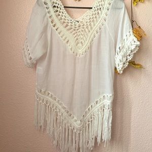 White Fringe Top
